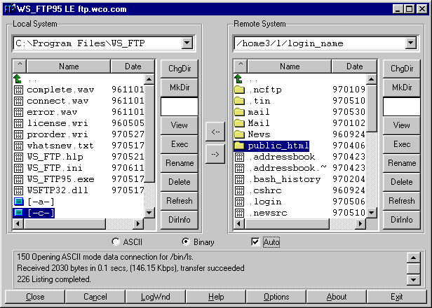 Main WSFTP Screen